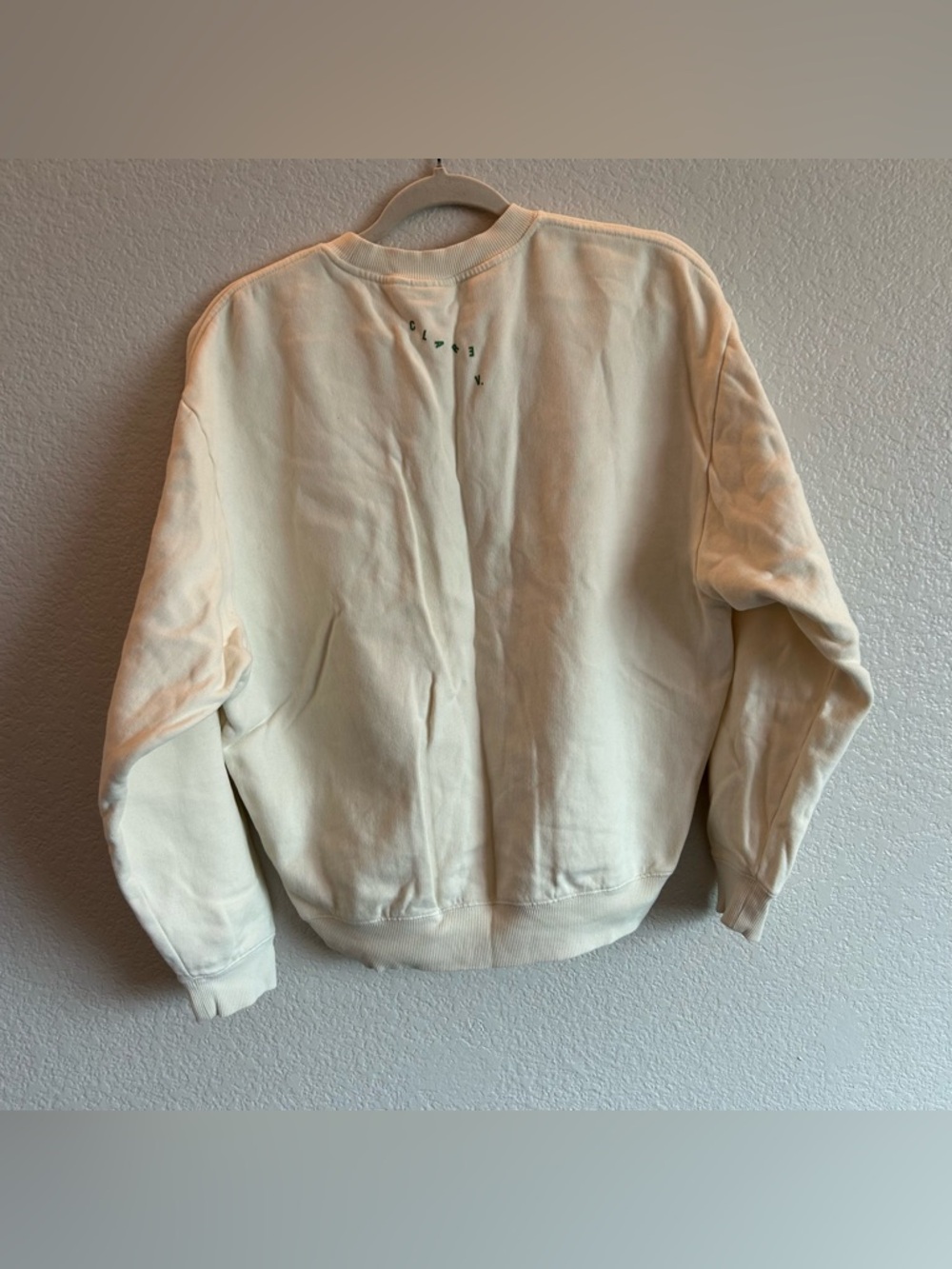 Clare V. Le Weekend Embroidered Comfy Sweatshirt Sweater Cream Off White Green - Picture 9 of 10
